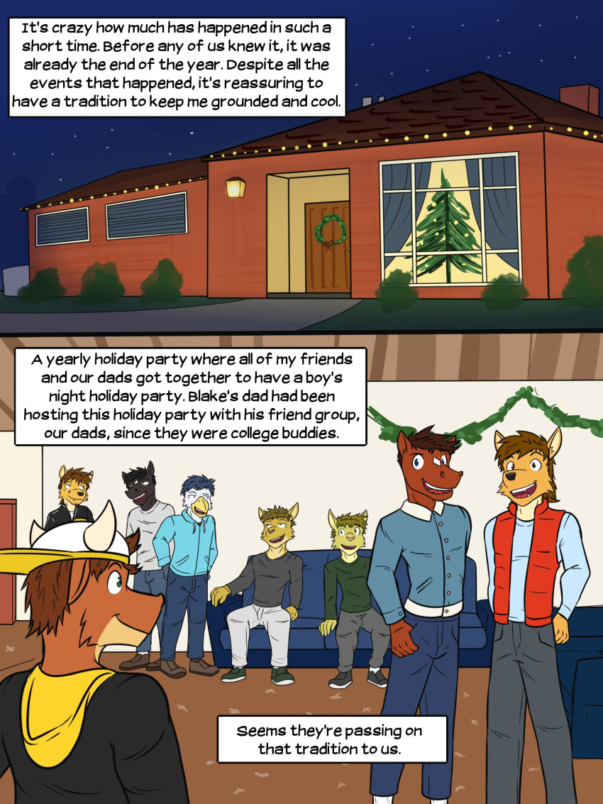 abraham_caro adam_caro anthro avian bird blake_jackson bovid bovine canid canine canis cattle christmas christmas_lights christmas_tree christmas_wreath clothed clothing comic coyote english_text equid equine establishment_shot father father_and_child father_and_son felid feline fully_clothed furniture fuze group hi_res holidays horse james_oliver lynx male mammal mond_reyes night on_sofa parent parent_and_child plant rod_reyes sam_jackson sitting sofa son texnatsu text tree ty_conrad