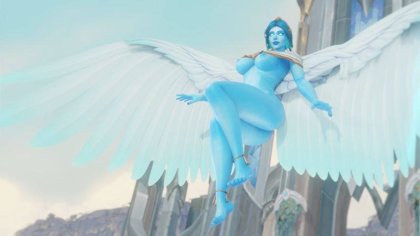 3d_(artwork) anklet areola big_breasts big_butt blizzard_entertainment breasts butt cloak clothing digital_media_(artwork) feathered_wings feathers female floating flying glowing glowing_eyes hi_res humanoid jewelry kyrian mystmantle nipples small_waist solo thick_thighs undead warcraft wide_hips winged_humanoid wings