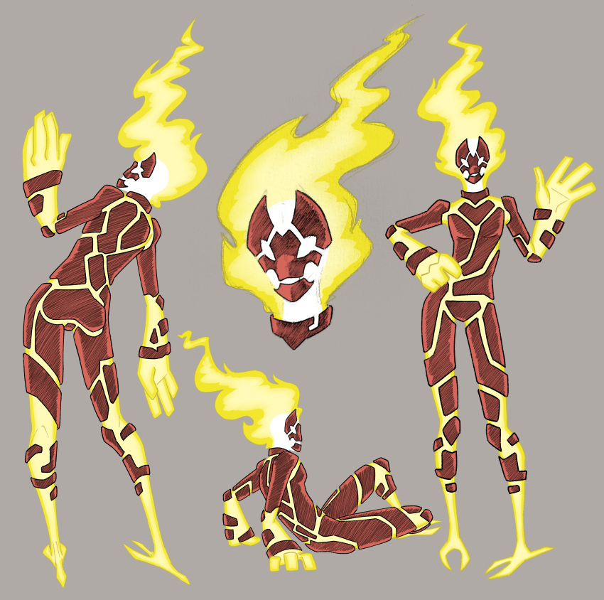 4_fingers absurd_res alien alien_humanoid ben_10 biped breasts butt cartoon_network digital_media_(artwork) elemental_creature elemental_humanoid fan_character feet female fingers fire fire_creature fire_humanoid gesture hand_on_hip hi_res humanoid looking_at_viewer lumen_fox multiple_poses noseless not_furry nude open_mouth pose pyronite rear_view simple_background sitting smile solo standing waving