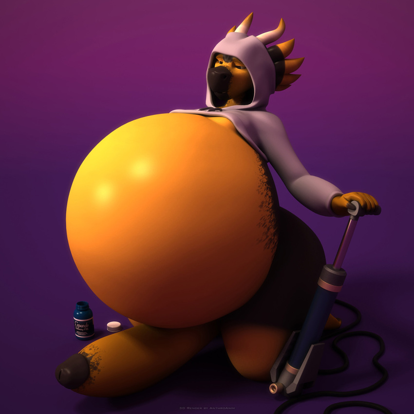 air_pump anthro anthroanim belly big_belly big_penis dragon genitals hi_res hoddie hyper hyper_inflation inflated_belly inflation_fetish male milenth_drake penis pump solo