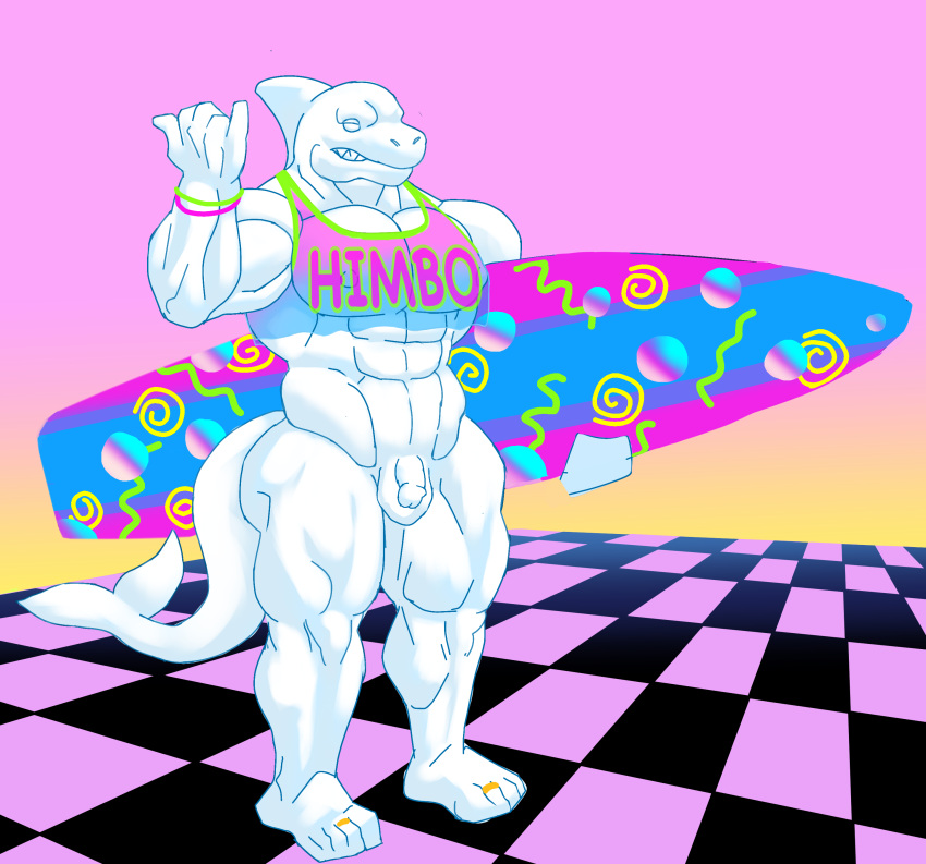 80's_theme absurd_res anthro bottomless cetacean clothed clothing dolphin genitals hi_res himbo male mammal marble marine muscular oceanic_dolphin orca penis petrification sculpture small_penis solo statue surfboard text text_on_clothing thick_thighs tiburalgo toothed_whale translucent translucent_clothing vaporwave