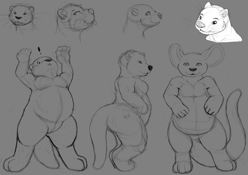 absurd_res black_and_white chibi chuki grey_background hi_res jagrabbit male mammal monochrome mustelid otter overweight short simple_background sketch sketch_page stout whiskers