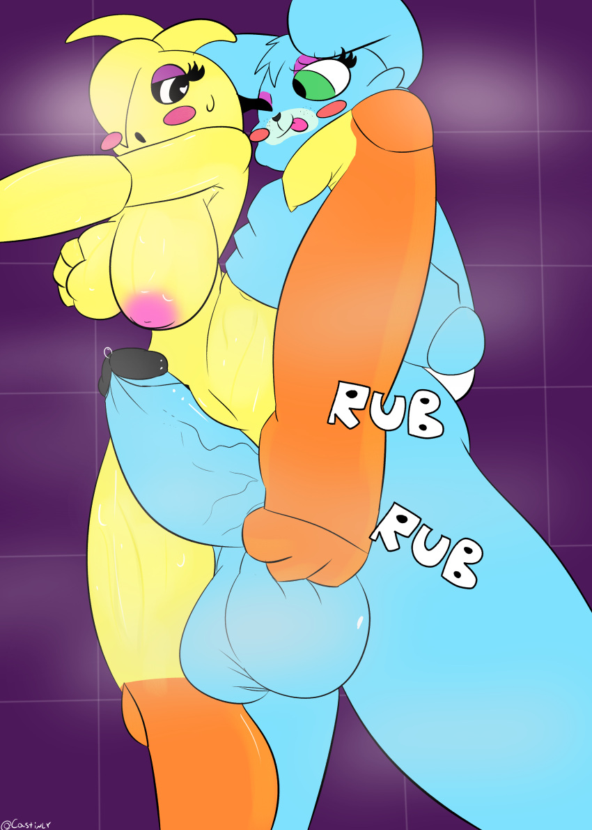 absurd_res anthro avian ball_fondling balls big_balls big_breasts big_penis bodily_fluids breast_grab breasts castinly duo female five_nights_at_freddy's five_nights_at_freddy's_2 fondling genitals girly hand_on_breast hi_res huge_penis lagomorph leg_grab leporid male mammal nipples penetration penis pink_nipples rabbit scottgames steam sweat sweatdrop sweaty_balls sweaty_breasts sweaty_genitalia sweaty_legs sweaty_thighs thick_thighs thigh_grab tongue tongue_out toy_bonnie_(fnaf) toy_chica_(fnaf) wide_hips