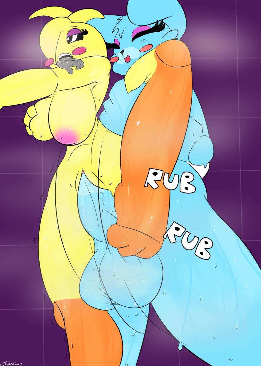 absurd_res anthro avian ball_fondling balls big_balls big_breasts big_penis bodily_fluids breasts castinly duo female five_nights_at_freddy's five_nights_at_freddy's_2 fondling genitals hi_res huge_penis leg_grab male male/female nipples penetration penis pink_nipples scottgames steam sweat sweatdrop sweaty_balls sweaty_breasts sweaty_genitalia sweaty_legs sweaty_thighs thick_thighs thigh_grab tongue tongue_out toy_bonnie_(fnaf) toy_chica_(fnaf) vaginal vaginal_penetration wide_hips