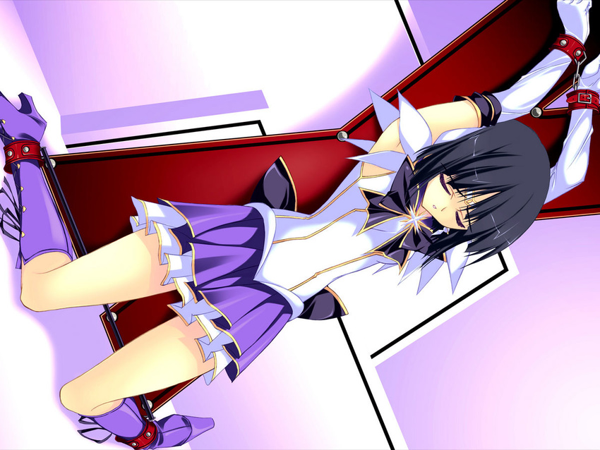 1girl bdsm bishoujo_senshi_sailor_moon bondage boots bound high_heel_boots high_heels kobayashi_chisato sailor_saturn spreader_bar tomoe_hotaru