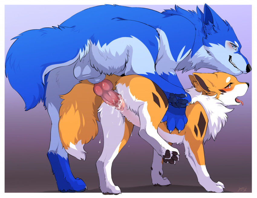 anatomically_correct anatomically_correct_genitalia anatomically_correct_pussy animal_genitalia animal_penis animal_pussy belly blue_body blue_eyes blue_fur blue_legs blush canid canine canis diamond_(marking) dom/sub duo female female_penetrated feral fluffy fox fur fur_markings genitals kitsuneinu male male/female male_penetrating male_penetrating_female mammal markings open_mouth orange_body orange_fur pawpads paws penetration penile penile_penetration penis penis_in_pussy pussy sex tsukune_minaga vaginal vaginal_penetration white_belly