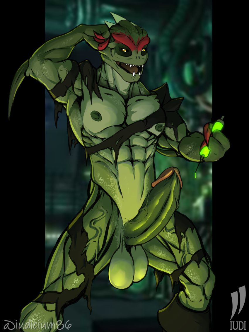 abs animal_humanoid anthro balls clothing dinosaur dinosaur_humanoid flexing_bicep genitals growth_serum hi_res humanoid hybrid iudicium86 male mesogog muscular nipples pecs penis power_rangers reptile reptile_humanoid scalie scalie_humanoid solo torn_clothing villainous