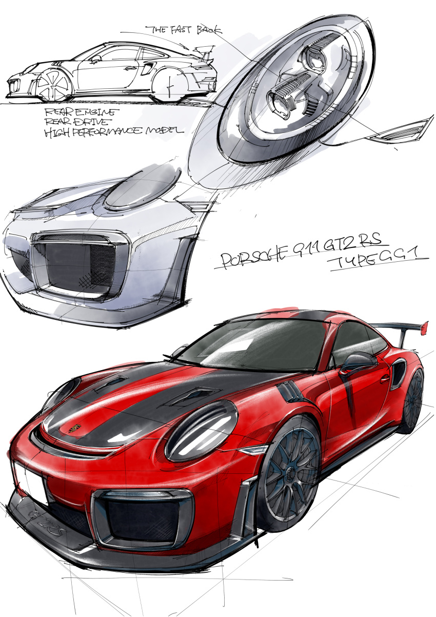 absurdres car english_text from_side ground_vehicle headlight highres motor_vehicle multiple_views no_humans original porsche porsche_911 simple_background sketch spoiler_(automobile) sports_car tsu-chan vehicle_focus white_background