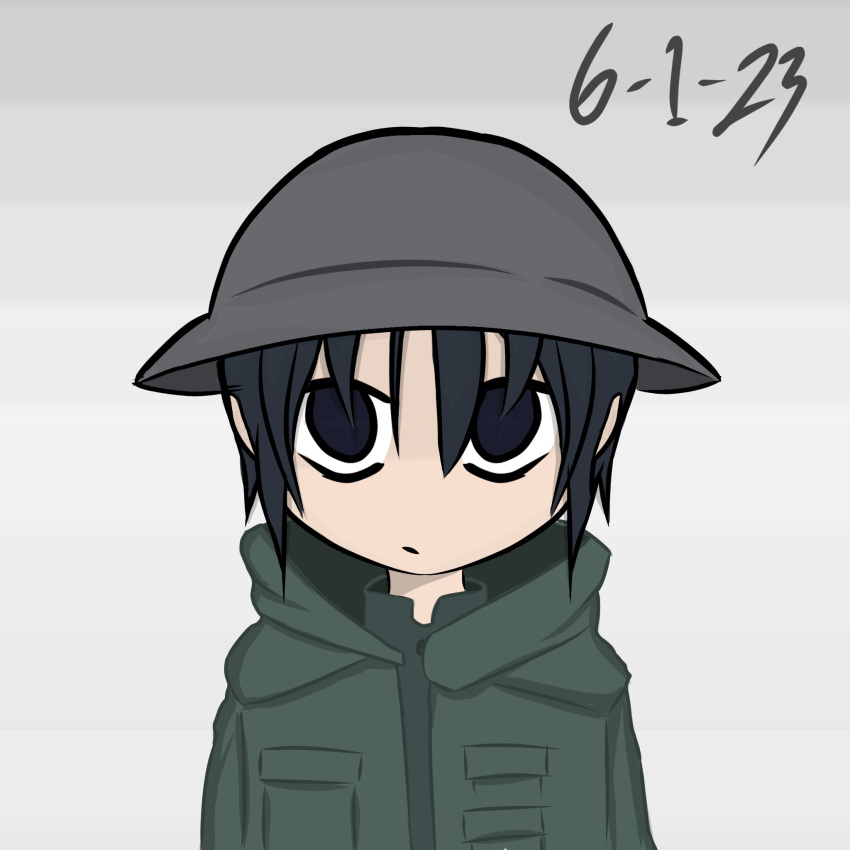 1girl angry black_eyes black_hair chito_(shoujo_shuumatsu_ryokou) helmet highres looking_at_viewer short_hair shoujo_shuumatsu_ryokou simple_background solo solo_focus white_background