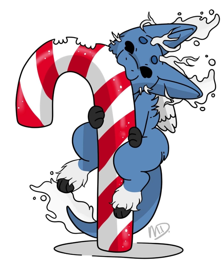 ambiguous_gender antlers candy candy_cane cute_expression dessert dutch_angel_dragon feral fog food hi_res horn londythedutchie nom solo wings