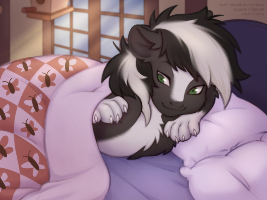 alternate_version_at_source bed bedding blanket comfy elronya equid equine fan_character furniture hasbro horse lazy lying male mammal mephitid my_little_pony pillow pony skunk skunkpony solo zenawa_skunkpony