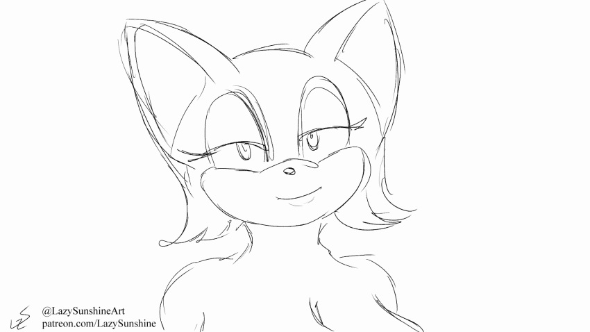 16:9 animated anthro bat bedroom_eyes big_ears bodily_fluids breasts close-up clothed clothing drooling eyelashes female hi_res lazy_sunshine lips looking_at_viewer mammal monochrome narrowed_eyes open_mouth rouge_the_bat saliva seductive sega simple_background sketch smile solo sonic_the_hedgehog_(series) thick_lips tongue tongue_out tongue_play topless tufts unfinished white_background widescreen