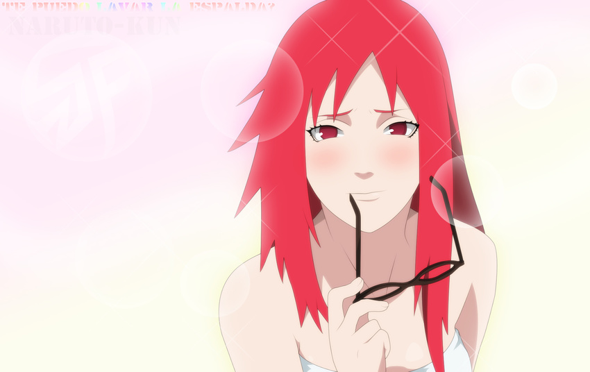 highres karin_(naruto) naked naruto nude red_eyes red_hair stiky_finkaz towel vector_trace