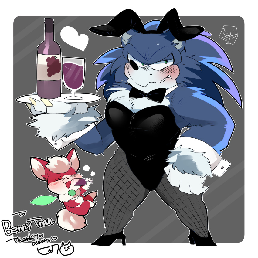 alcohol anthro beverage blush bunny_costume chip_(sonic) clothed clothing container cosplay costume crossdressing cup drinking_glass duo eulipotyphlan fake_ears fake_rabbit_ears fishnet fishnet_legwear glass glass_container glass_cup hi_res hyaku_(artist) legwear leotard male mammal playboy_bunny sega solo sonic_the_hedgehog sonic_the_hedgehog_(series) sonic_the_werehog sonic_unleashed were wereeulipotyphlan werehog wine wine_glass