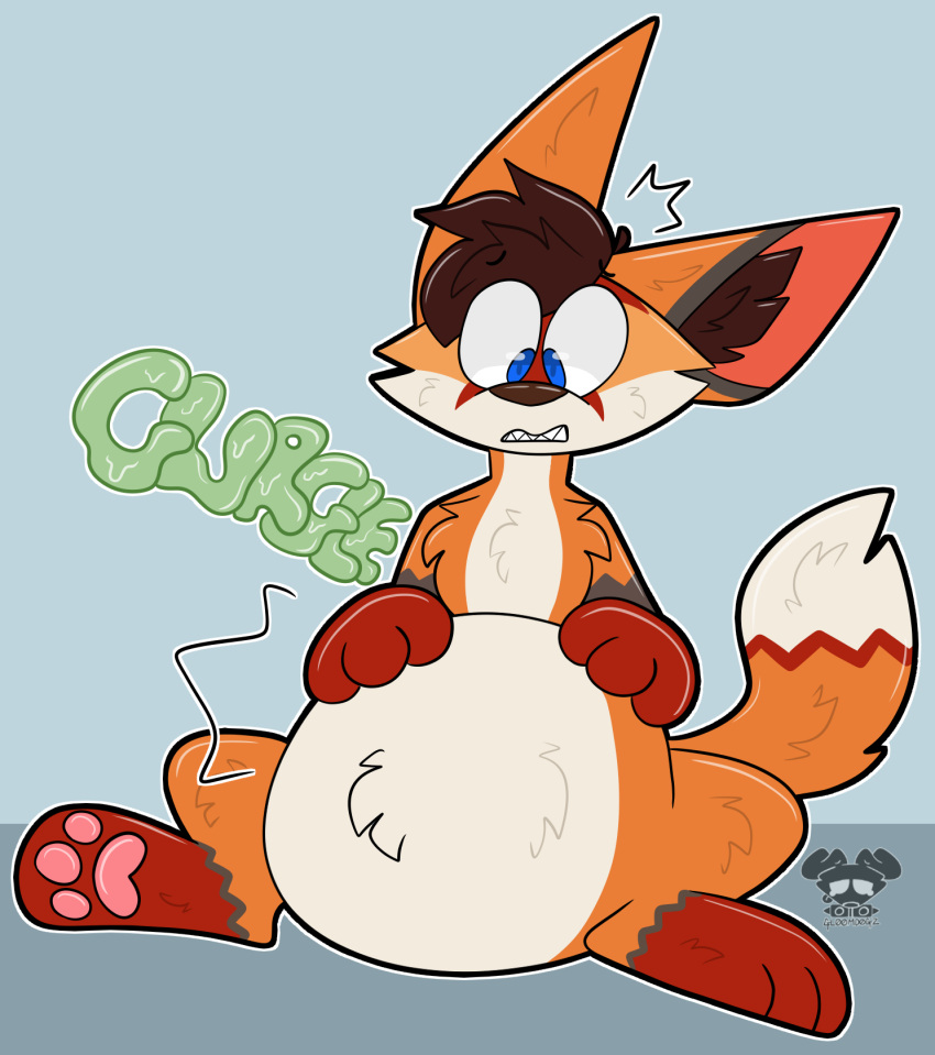 abdominal_bulge after_vore anthro belly belly_expansion canid canine digestion digestion_noises expansion fatal_vore feroxdoon fox gloomdogz hi_res invalid_tag male mammal nonbinary_(lore) oral_vore pawpads red_fox regret rumbling_stomach silly soft_vore solo surprise tail teeth vore worried