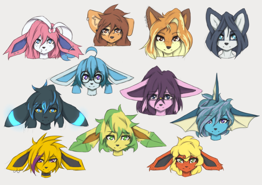 absurd_res ahoge anthro apogee_(tinygaypirate) big_ears black_body black_fur black_hair black_nose blonde_eyebrows blonde_hair blue_body blue_eyes blue_fur blue_hair blue_skin brown_body brown_eyes brown_fur brown_hair canid canine canis choker cowlick domestic_dog ear_piercing ear_tuft eeveelution espeon eyebrow_through_hair eyebrows eyelashes eyewear facial_freckles facial_markings facial_piercing facial_tattoo female flareon floppy_ears fox freckles freckles_on_ears fur furgonomics furry-specific_piercing gauged_ear generation_1_pokemon generation_2_pokemon generation_4_pokemon generation_6_pokemon glaceon glasses glowing glowing_body glowing_fur green_body green_eyes green_fur green_hair grey_body grey_fur group hair hair_over_eye hair_over_eyes head_markings headshot_portrait hi_res highlights_(coloring) husky inner_ear_fluff jewelry jinny_(tinygaypirate) jolteon large_glasses leafeon lip_piercing long_hair looking_at_viewer mammal markings messy_hair mottled mottled_nose multicolored_hair multiple_images muzzle_piercing neck_markings neck_tattoo necklace nintendo nordic_sled_dog nose_piercing one_eye_obstructed orange_body orange_fur orange_hair piercing pink_body pink_fur pink_hair pink_nose pokemon pokemon_(species) portrait purple_body purple_eyes purple_fur purple_hair rectangular_glasses round_glasses short_hair smile spitz suvi_(tinygaypirate) sylveon tattoo tinygaypirate translucent translucent_hair tuft two_tone_hair umbreon vaporeon white_body white_fur yellow_body yellow_fur yellow_sclera