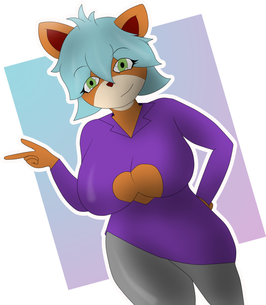 anthro bandicoot big_breasts blue_hair breasts fan_character female hair hi_res huge_breasts mammal marsupial minna_(mrschllyay) mrschllyay solo