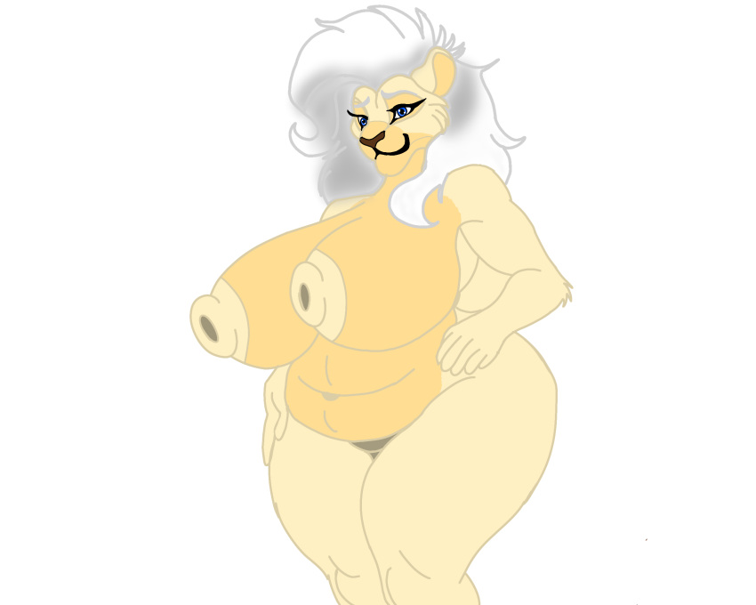 big_breasts breasts felid hi_res huge_breasts lion mammal nipples pantherine slightly_chubby thick white