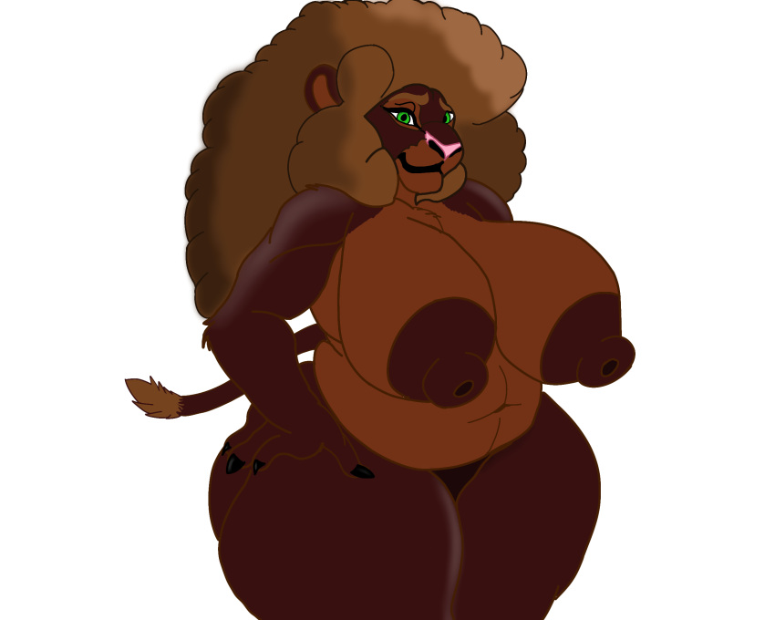 afro big_breasts breasts felid hi_res huge_breasts lion mammal nipples pantherine slightly_chubby thick