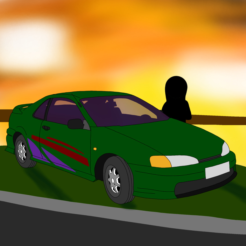 anonymous_artist car clothing green hi_res human mammal solo sunset toyota vehicle