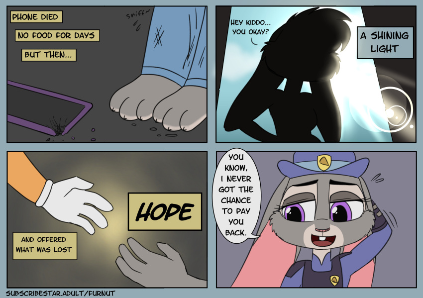 2021 anthro arm_guards barefoot blue_eyes buckteeth cellphone claws clothed clothing comic dialogue disney duo english_text eyebrows feet female furnut gloves grey_body hair hand_behind_head hand_on_own_hip handwear hat headgear headwear hi_res judy_hopps lagomorph leporid lola_bunny looking_aside looney_tunes mammal multicolored_body open_mouth outside phone pink_nose police_uniform rabbit silhouette simple_background solo speech_bubble standing tan_body teeth text toe_claws tongue two_tone_body uniform warner_brothers white_body white_clothing white_gloves white_handwear zootopia