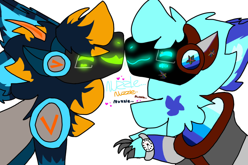 affectionate anonymous_artist anthro duo hi_res kissing machine male nuzzling protogen ryan_the_protogen