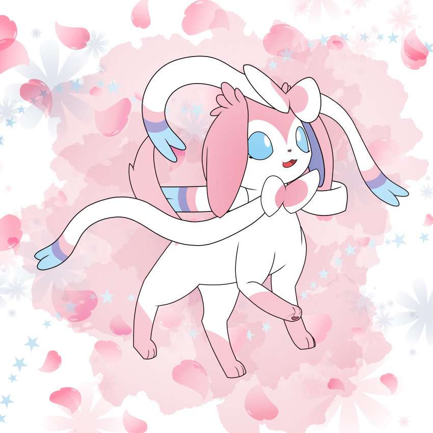 &lt;3 absurd_res blulowcj bow_ribbon cat_smile digital_media_(artwork) eeveelution feral floppy_ears fur generation_6_pokemon hi_res lop_ears male mammal nintendo open_mouth pink_body pink_fur pokemon pokemon_(species) ribbons simple_background simple_coloring smile solo sweet_sylvi sylveon tail white_background white_body