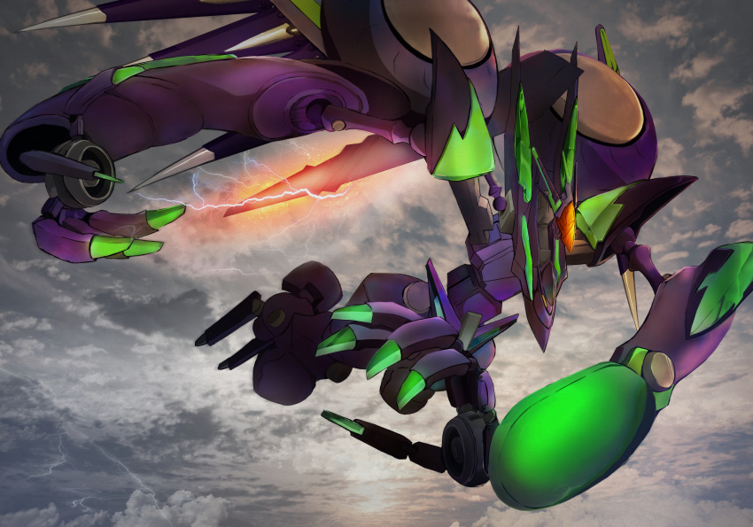 absurdres claws crystal floating flying glowing highres horns mark_nicht mecha no_humans robot science_fiction solo soukyuu_no_fafner user_pttv7442 wings