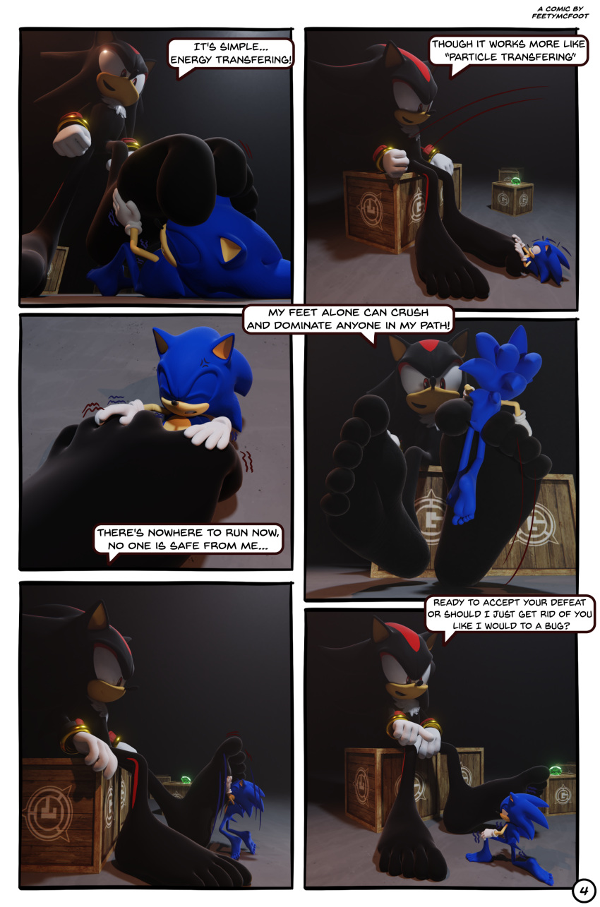 5_toes absurd_res anthro attribute_theft barefoot between_toes comic dialogue duo english_text feet feetymcfoot foot_fetish foot_focus foot_play hi_res humanoid_feet male male/male micro plantigrade sega shadow_the_hedgehog size_theft soles sonic_the_hedgehog sonic_the_hedgehog_(series) speech_bubble text toes underfoot