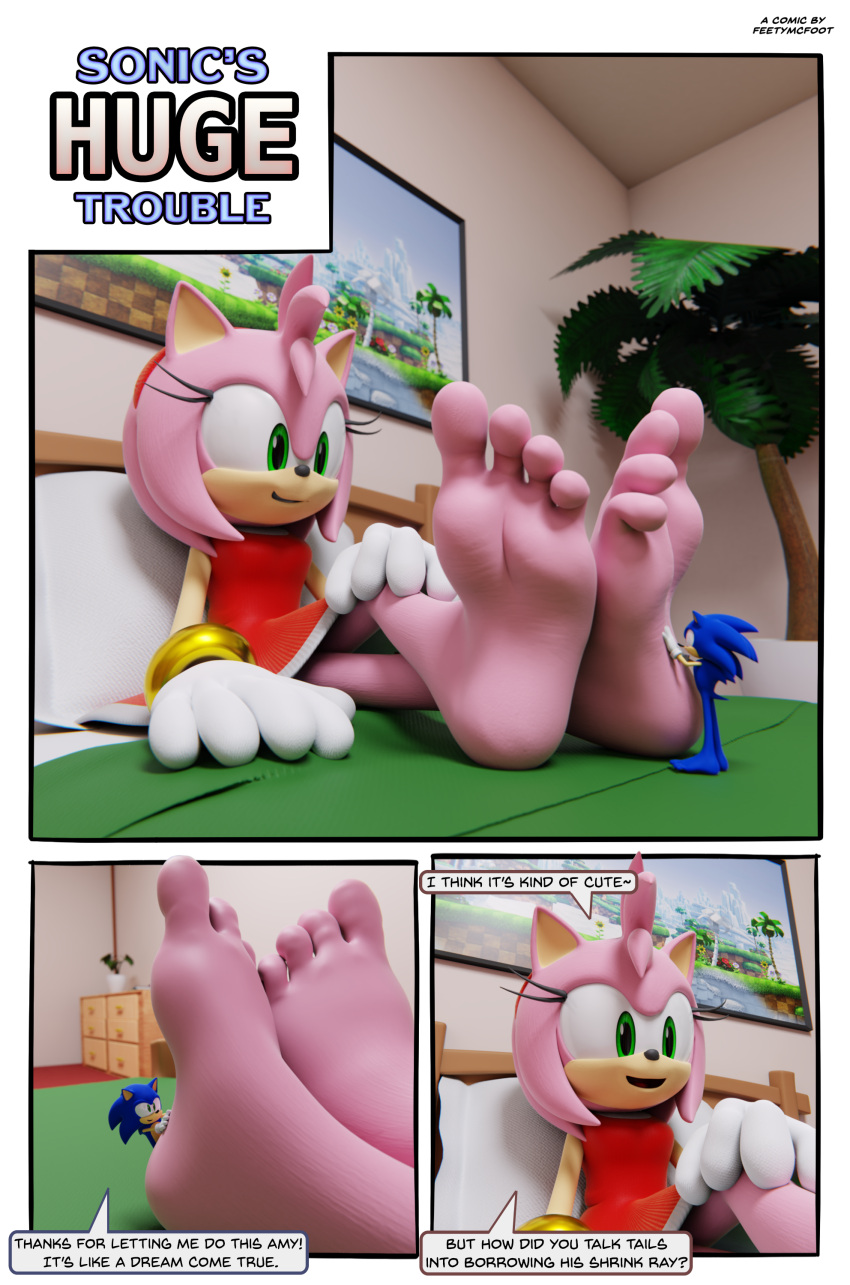 4_toes absurd_res amy_rose anthro barefoot comic dialogue duo english_text feet feetymcfoot female foot_fetish foot_focus foot_play foot_rub hi_res humanoid_feet male male/female micro plantigrade sega soles sonic_the_hedgehog sonic_the_hedgehog_(series) speech_bubble text toes