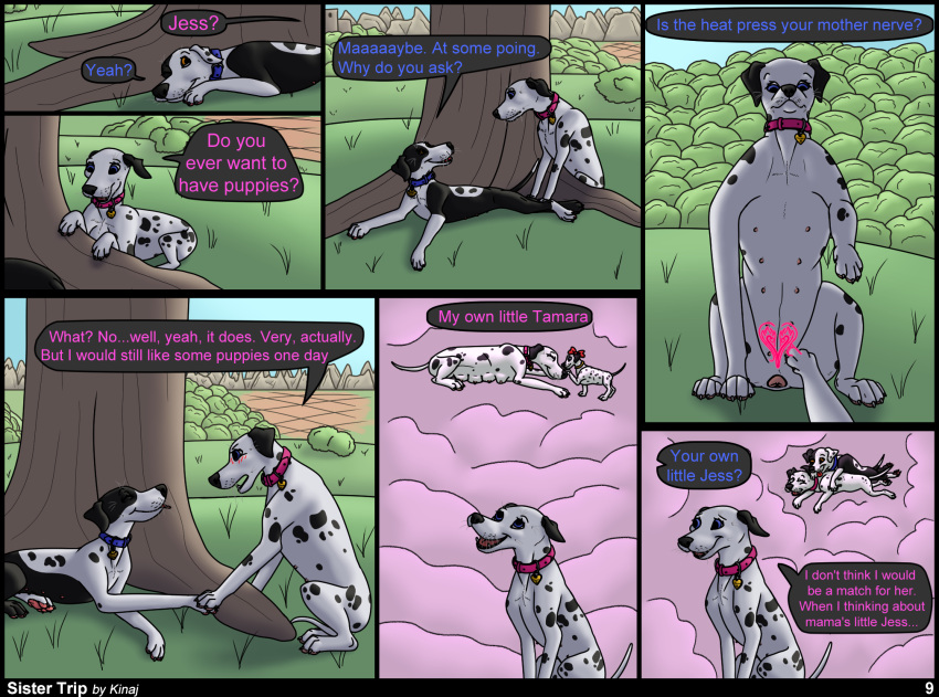 bird_dog canid canine canis comic dalmatian domestic_dog duo english_text female feral hi_res hunting_dog jess_(kinaj) kinaj labrador mammal mixed_breed retriever tamara_(kinaj) text