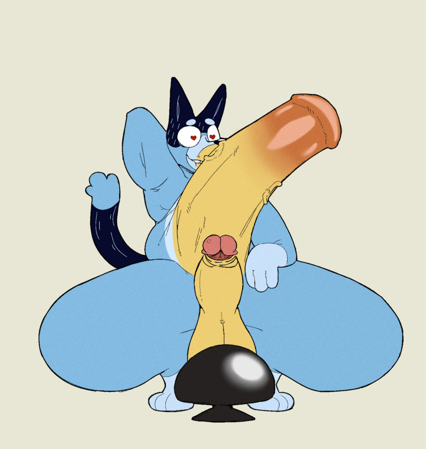 &lt;3 &lt;3_eyes abdominal_bulge anal anal_penetration anthro bandit_heeler bluey_(series) canid canine dildo dildo_insertion hi_res huge_penetration male mammal penetration raised_arm sex_toy sex_toy_insertion simple_background solo stankbank
