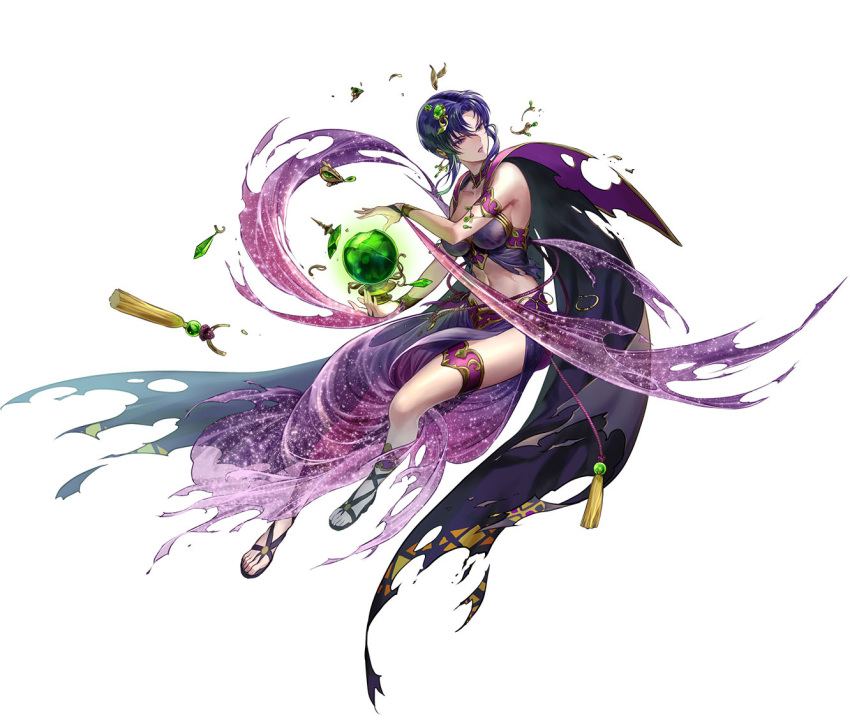 1girl breasts cape crystal_ball fire_emblem fire_emblem:_the_blazing_blade fire_emblem_heroes medium_breasts navel official_alternate_costume official_art sandals solo torn_cape torn_clothes ursula_(fire_emblem)