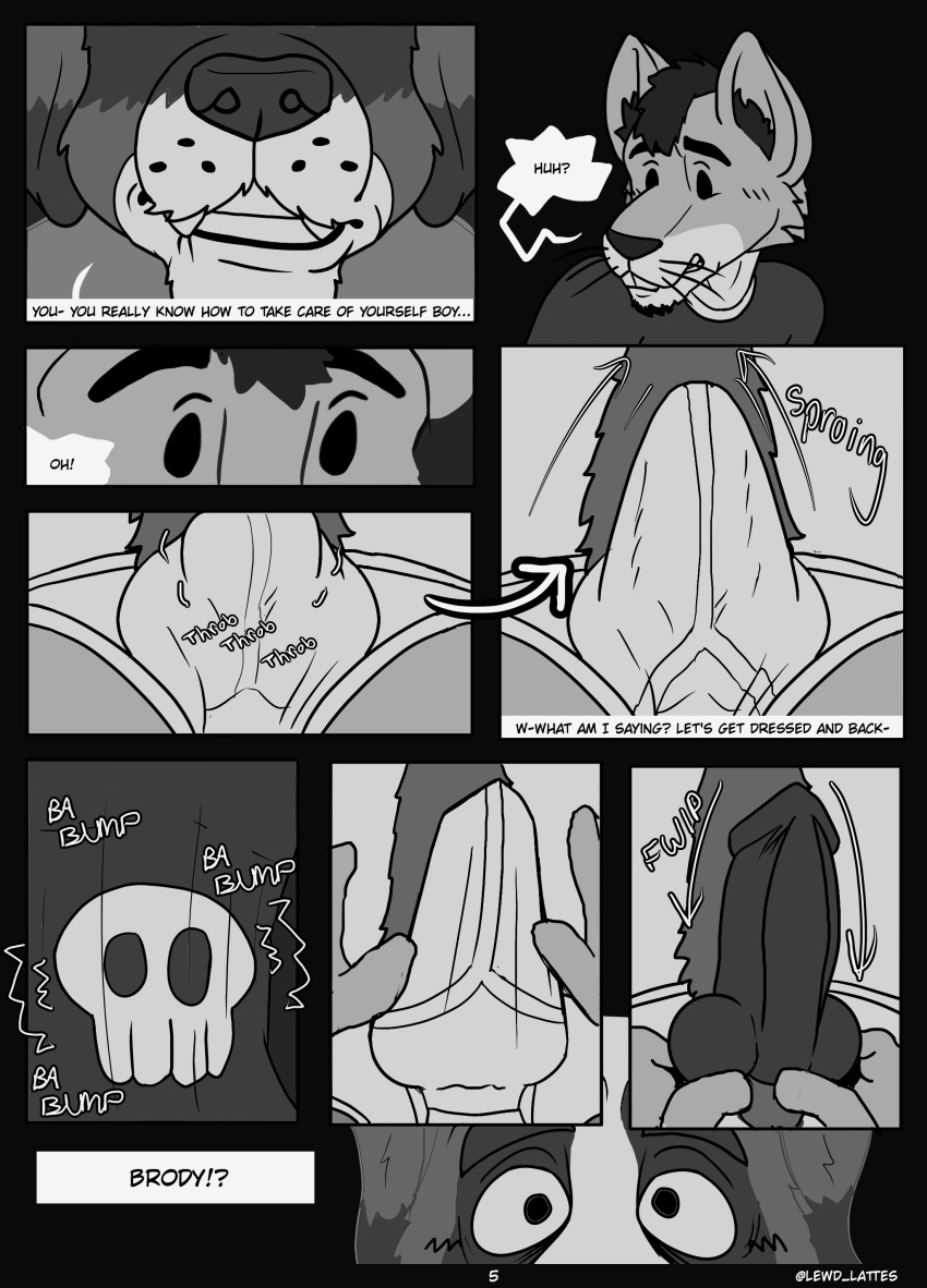 absurd_res anthro bite biting_lip blush blush_lines bulge canid canine canis clothing domestic_dog duo erection heartbeat hi_res lewd_latte male male/male mammal molosser monochrome mountain_dog mouse murid murine rodent saint_bernard underwear
