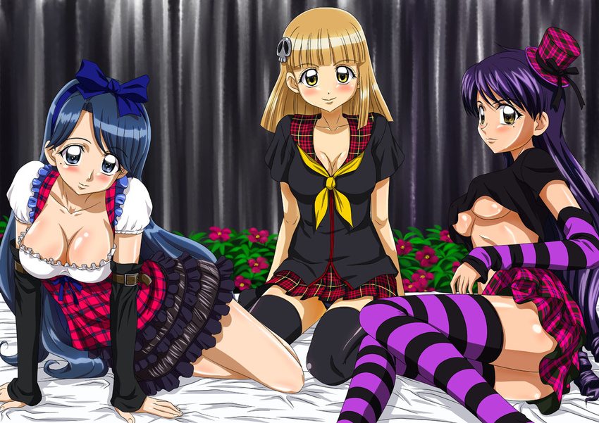 3girls akai_shinju ankoku_tiger blush breasts caren_(mermaid_melody_pichi_pichi_pitch) cleavage coco_(mermaid_melody_pichi_pichi_pitch) gothic lying mermaid_melody_pichi_pichi_pitch multiple_girls noel_(mermaid_melody_pichi_pichi_pitch) smile