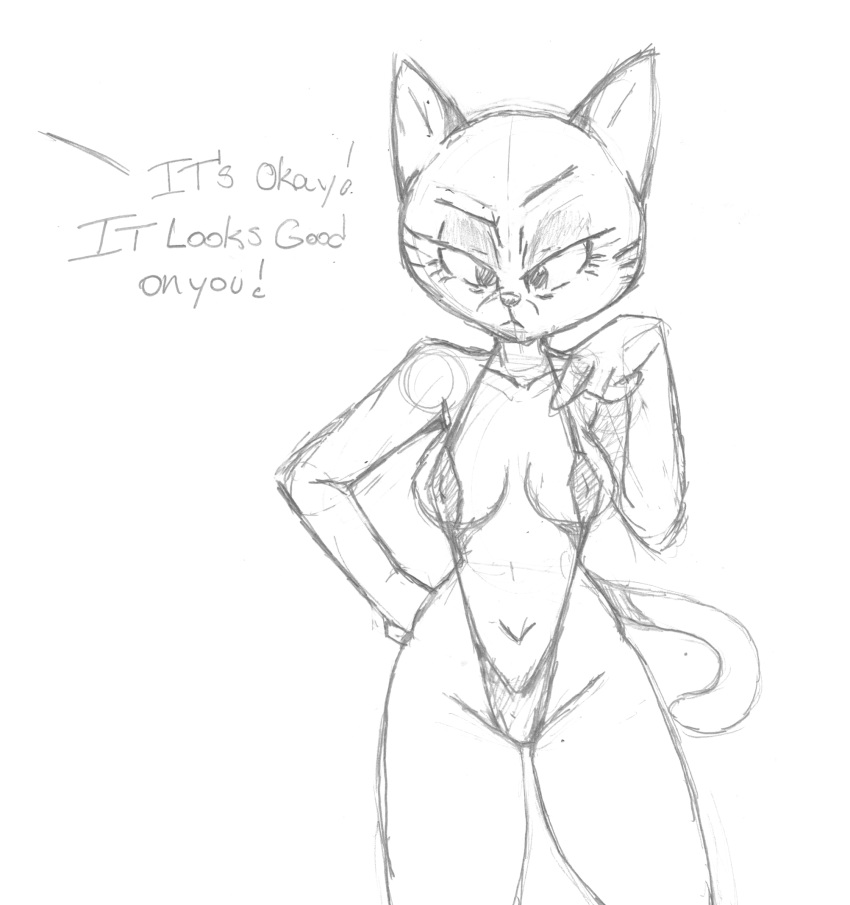 2019 anonymous_artist anthro arms_bent big_eyes bikini black_and_white black_text breasts cartoon_network clothed clothed_anthro clothed_female clothing dialogue domestic_cat elderly_anthro elderly_female english_text eyebrows eyelashes felid feline felis female fingers gesture hand_gesture hand_on_hip hand_on_own_hip hi_res looking_at_self looking_down looking_down_at_self mammal markings mary_senicourt mature_anthro mature_female medium_breasts monochrome mouth_closed navel offscreen_character old pointing pose prick_ears raised_eyebrow sketch sling_bikini solo standing swimwear text the_amazing_world_of_gumball thick_thighs whisker_markings wide_hips