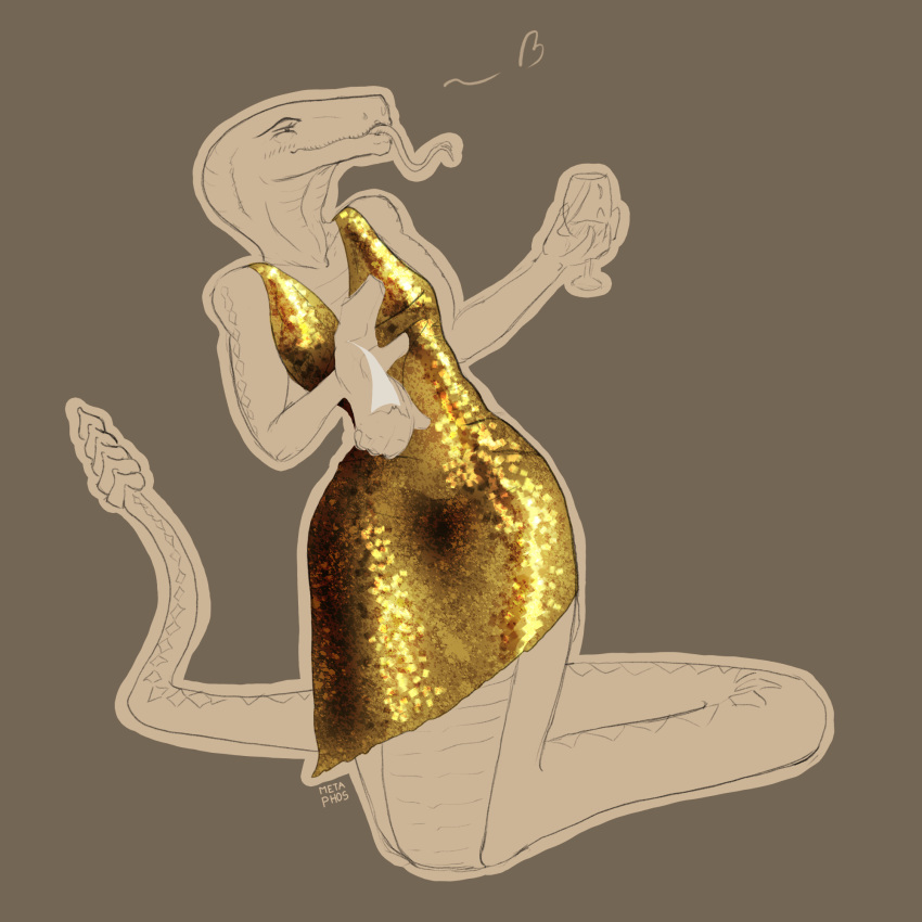 2024 apode brown_background clothing container cup digital_drawing_(artwork) digital_media_(artwork) draconcopode dress drinking_glass female glass glass_container glass_cup gold_clothing heart_symbol hi_res legless metaphos naga outline reptile scalie serpentine simple_background sketch snake snake_naga solo sparkles sparkling_clothing white_outline wine_glass