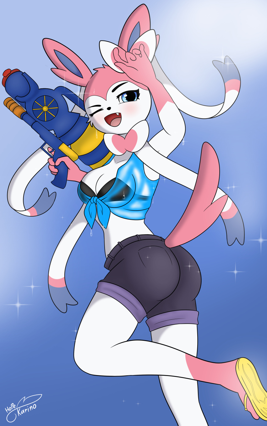 absurd_res anthro eeveelution female generation_6_pokemon hi_res nintendo pokemon pokemon_(species) solo songkran sylveon thelasthope