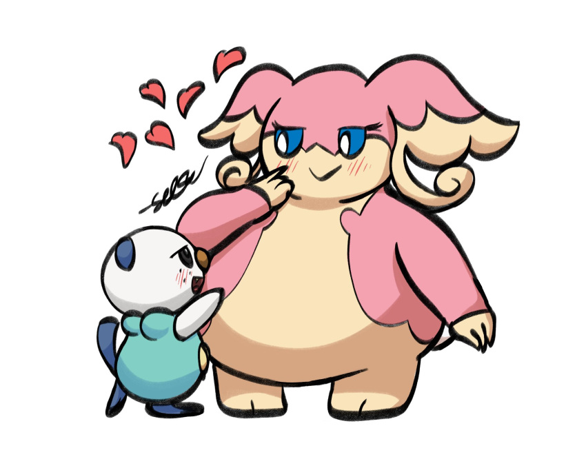 2024 3_fingers :&gt; ambiguous_gender anthro audino belly big_belly blue_body blue_eyes blush blush_lines brown_nose digital_media_(artwork) duo eye_contact eyelashes featureless_crotch female female/ambiguous fingers flat_chested generation_5_pokemon heart_reaction hi_res larger_female looking_at_another multicolored_body nintendo nude open_mouth oshawott overweight overweight_anthro overweight_female pink_body pink_tongue pokemon pokemon_(species) pupils raised_tail semi-anthro setholopod signature simple_background size_difference smaller_ambiguous snaggle_tooth standing tail tan_body teal_body tongue toony two_tone_body walking white_background white_body white_pupils