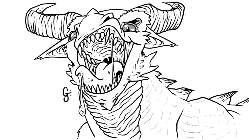 ambiguous_gender bodily_fluids dragon drooling drooling_tongue feral horn looking_at_viewer mouth_shot mythological_creature mythological_scalie mythology open_mouth saliva saliva_on_tongue saliva_string scales scalie solo teeth teeth_showing tongue tongue_out waitfurgodot