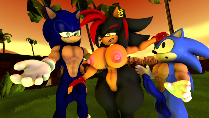 16:9 3d_(artwork) anthro balls big_breasts boiboi9999 breasts classic_sonic classic_sonic_(universe) clothing crossgender digital_media_(artwork) erection eulipotyphlan exposed_breasts female fur genitals gloves group hand_on_head hand_on_penis handwear hedgehog hi_res male male/female mammal nipples nude passbass penis pussy sega shadow_the_hedgehog sonic_the_hedgehog sonic_the_hedgehog_(series) source_filmmaker_(artwork) trio white_clothing white_gloves white_handwear widescreen