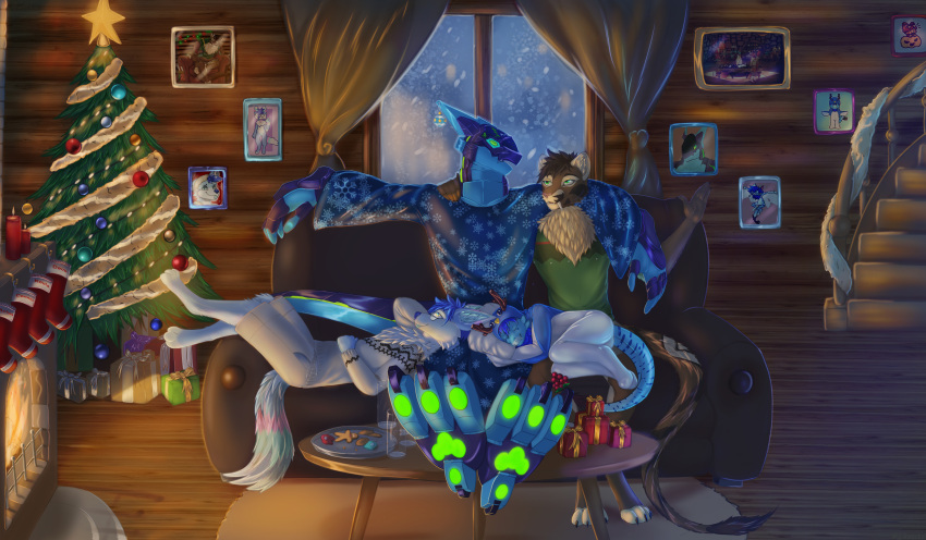 absurd_res achak-claw among_us anthro avian awocksi bird cabin canid canine christmas christmas_clothing claws clothing conner_the_sabertooth curtains_open decoration dragon felid fireplace fox foxdaim gift group hi_res holidays huge_filesize hybrid innersloth kouta_beans machairodontine male male/male mammal pajamas pawpads penguin picture_frame snow snowing synth_(vader-san)