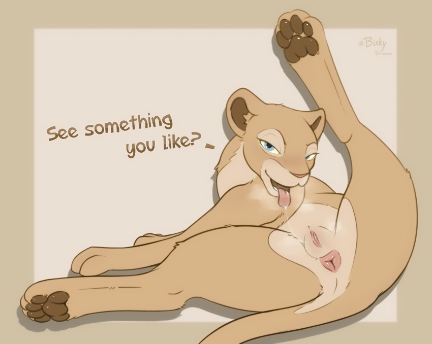 anus biskydraws bodily_fluids disney female feral genitals hi_res looking_at_viewer nala pussy saliva saliva_string solo the_lion_king tongue tongue_out