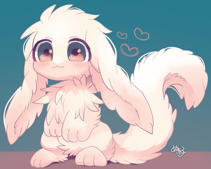 &lt;3 2022 3_fingers 3_toes :3 ambiguous_gender anthro big_ears big_tail biped blue_background chibi colored crotch_tuft digital_media_(artwork) featureless_crotch feet fingers floppy_ears fluffy fluffy_chest fluffy_ears fluffy_tail front_view full-length_portrait fur heart_triplet hi_res inochi_(mekkaryu) kemono lagomorph long_ears long_tail looking_at_viewer mammal mekkyaru monotone_body monotone_ears monotone_fur monotone_tail nude outline_heart paws pink_body pink_ears pink_eyes pink_fur pink_inner_ear pink_tail portrait pupils purple_pupils semi-anthro shaded signature simple_background smile solo standing tail thick_fur three-quarter_view toes tuft