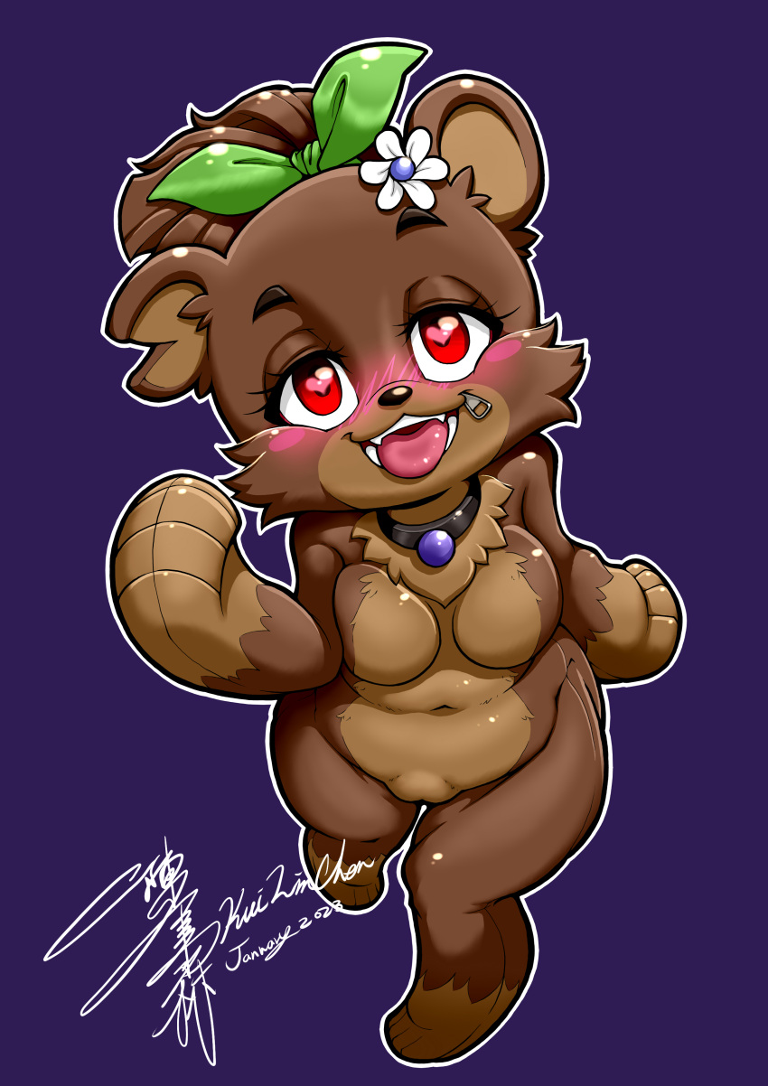 &lt;3 absurd_res anthro bear bia_(slipperyt) brown_body brown_fur female fur hi_res kui_lin_chen mammal microsoft minecraft mojang plushie red_eyes slipperyt solo teddy_bear tongue tongue_out xbox_game_studios zipper zipper_mouth