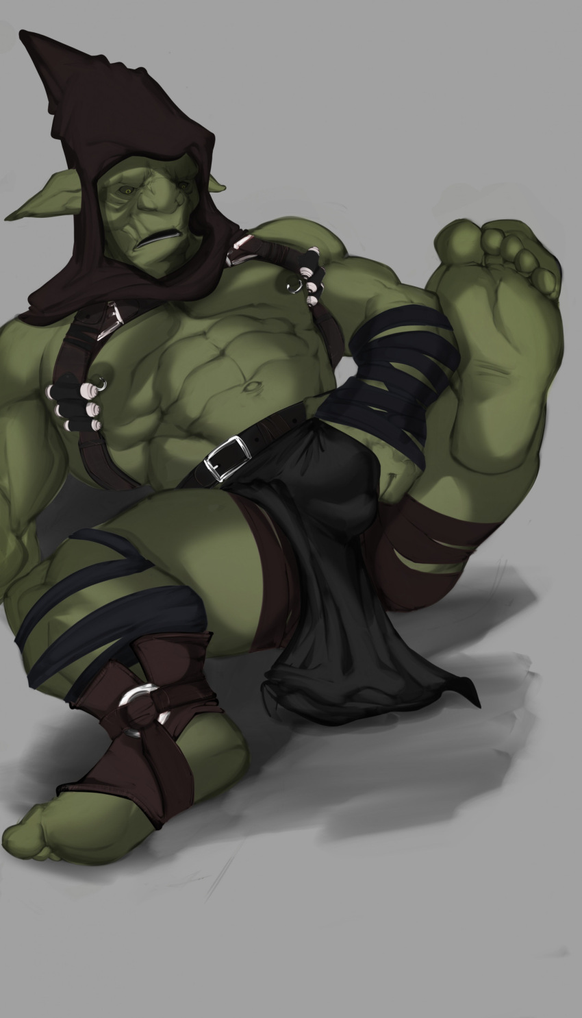abs absurd_res bulge bulge_grab dagantfus_(artist) goblin green_body green_skin hi_res humanoid humanoid_pointy_ears male muscular muscular_humanoid muscular_male nipple_piercing nipples of_orcs_and_men pecs piercing solo styx_(of_orcs_and_men)