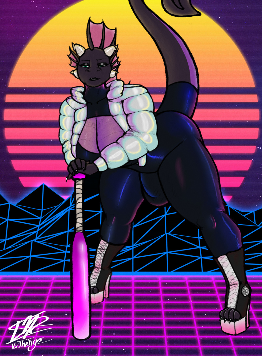 80's_theme absurd_res dragon female hi_res larger_female size_difference synthwave