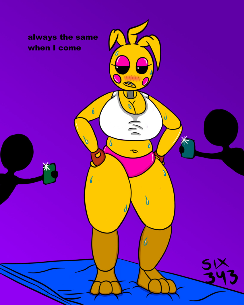 anthro chubby_female female five_nights_at_freddy's five_nights_at_freddy's_2 group hi_res human male male/female mammal scottgames simple_background six343 slightly_chubby toy_chica_(fnaf) trio