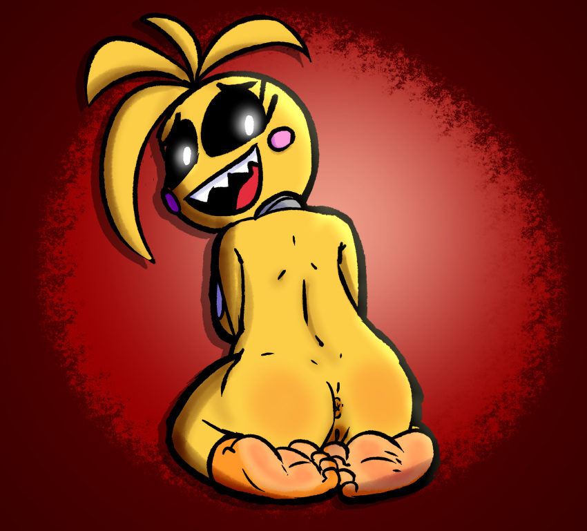 absurd_res animatronic anthro anus avian baggy_(artist) barefoot big_butt bird blush butt chicken countershade_feet countershading digital_media_(artwork) feet female five_nights_at_freddy's five_nights_at_freddy's_2 foot_fetish foot_focus galliform gallus_(genus) genitals hair hi_res humanoid_feet humanoid_genitalia looking_at_viewer looking_back machine open_mouth phasianid plantigrade pussy rear_view robot scottgames simple_background smile solo toes toy_chica_(fnaf)