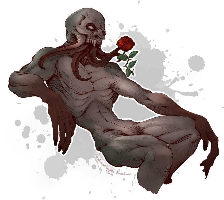 bloodsucker creepy freebies gift hi_res humanoid kredri male male/male monster nude pose simple_background sitting solo stalker_(game) tentacles vampire